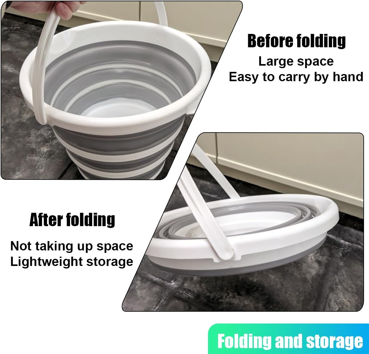 ZIMISI Car Collapsible Bucket, 10L 2.6 Gallon Foldable Car Wash Bucket for Space Saving, Portable Plastic Cleaning Buckets for Indoor Outdoor Vehicle Wash Garden Camping (Grey)