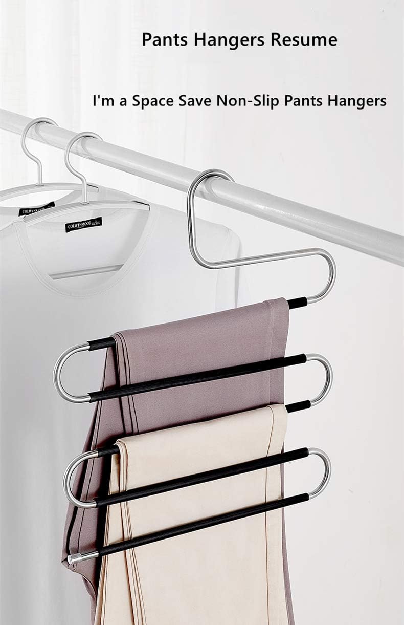 devesanter Hangers Space Save Non-Slip 6 Pack S-Shape Clothes Hangers Stainless Steel Closet Storage Organizer for Pants Jeans Scarf Trousers Hanging Black