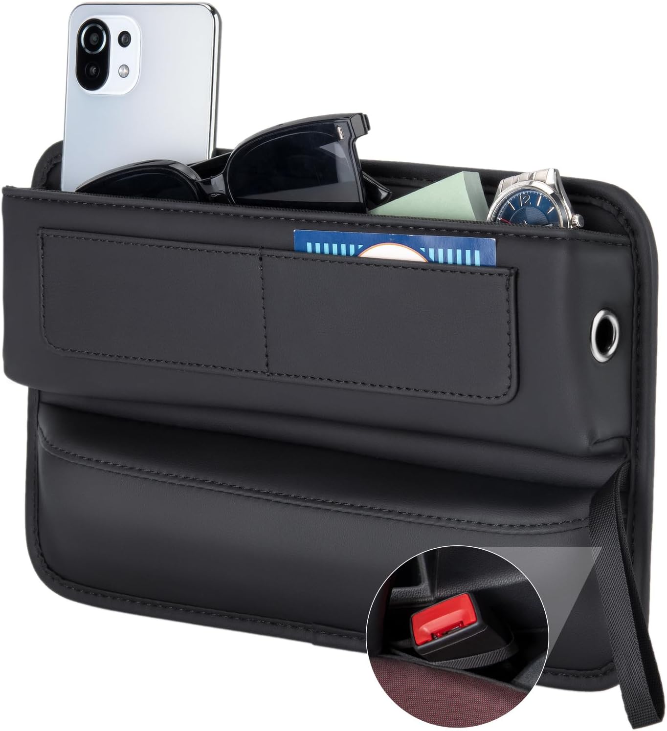 ALIOBC Car Seat Gap Filler Organizer Car Storage Organizer Car Accessories for Women/Men Interior Premium Leather Keeps Phone/Keys/Wallets (Black, 1 Pack)