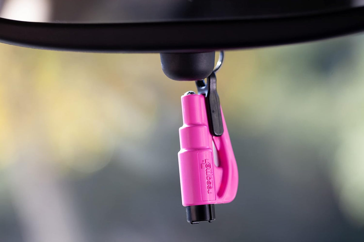 Resqme Accessory Pack The Original Emergency Keychain Car Escape Tool, 2-in-1 Seatbelt Cutter and Window Breaker, Made in USA With Visor Clip, Lanyard, Keyring and Cable Tie - Pink