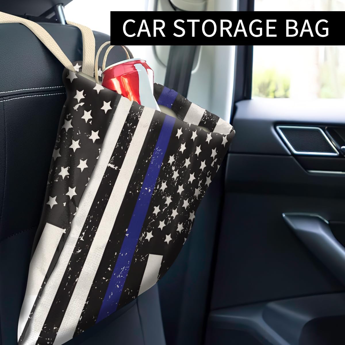 Car Trash Can, Cute Car Trash Bag, Hanging Car Organizer and Storage Bag, Trash Bin for Car Accessories, Vehicle, Travelling, Camping Retro American Flag