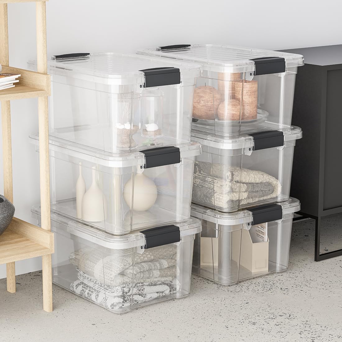 Superio Clear Storage Boxes with Lids, 3.4 Quart Plastic Container Bins for Organizing, Stackable Crates, BPA Free, Non Toxic, Odor Free, Organizers for Home, Office, School, and Dorm