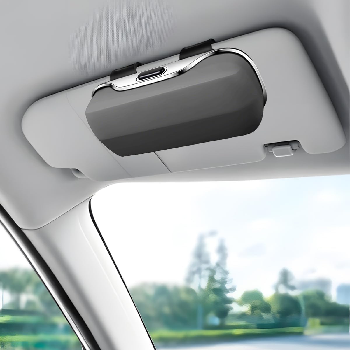 Car Visor Sunglasses Holder, Convenient Vehicle Eyeglasses Hanger Organizer Holder Box, Auto Interior Sunvisor Glasses Storage Protection Case, Universal for SUV Sedan Truck (Gray)