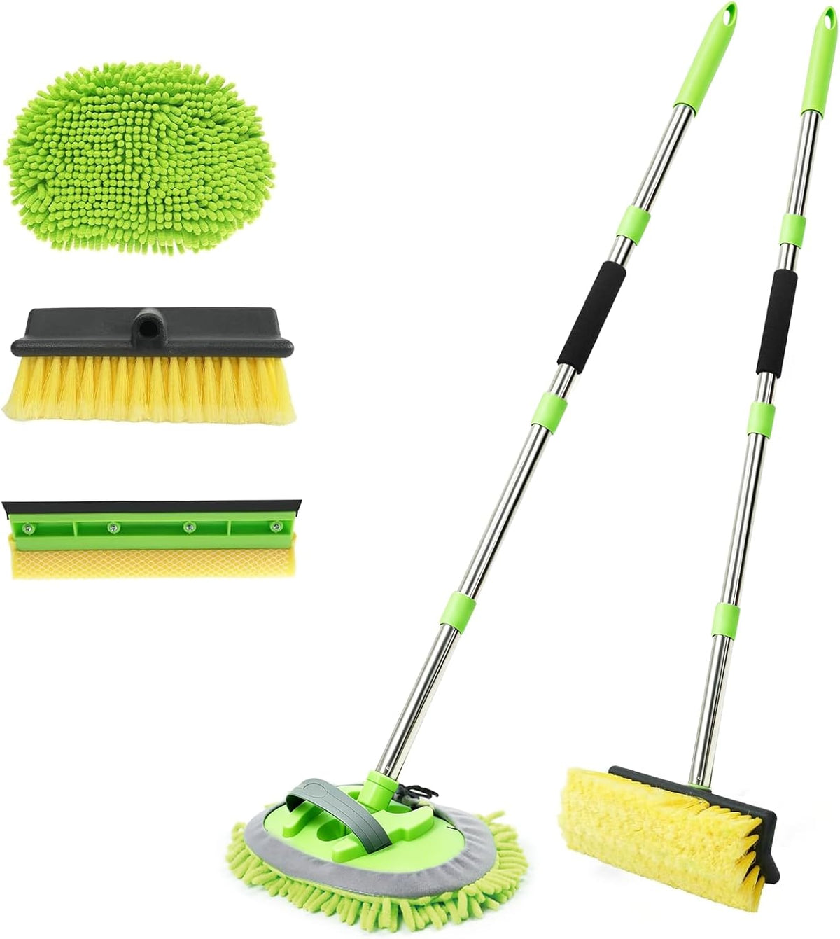 62" Car Wash Brush with Long Handle Chenille Microfiber Car Wash Mop Mitt, Wheel Brush, Windshield Window Squeegee, Car Duster Microfiber Towel, Gloves, for Cleaning Cars, RV, Truck, Boat