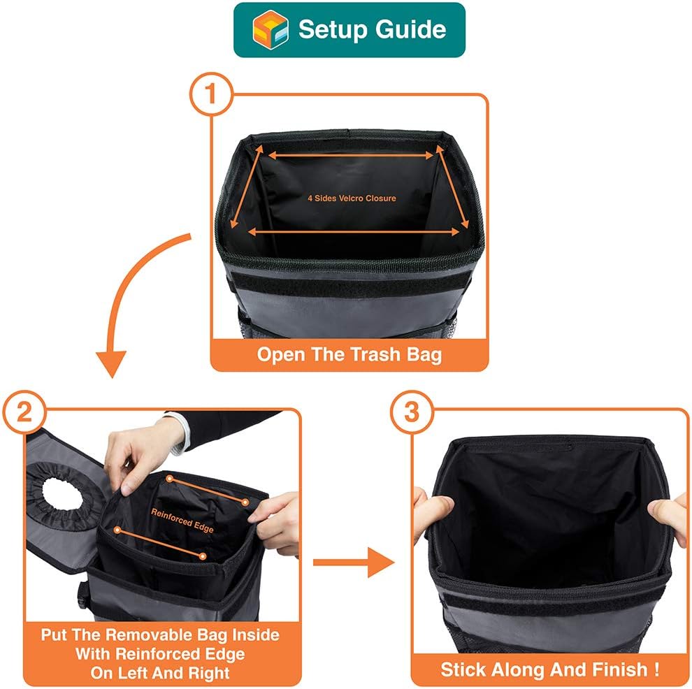 SUN CUBE Waterproof Car Trash Can with Lid, Mesh Pockets | Leakproof Car Garbage Can Hanging | Auto Trash Bin, Garbage Bag Organizer for Headrest, Console, Truck (Dark Gray)