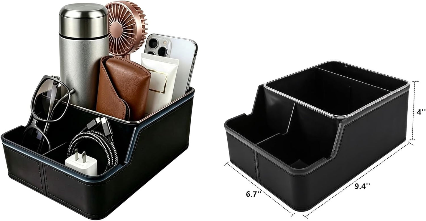 Car Storage Organizer Between Seats,Center Console Armrest Storage Box Back Seat Organizer with Small Compartment Car Interior Storage Box,Cup Holder Tray with Non-slip Mat(Black)