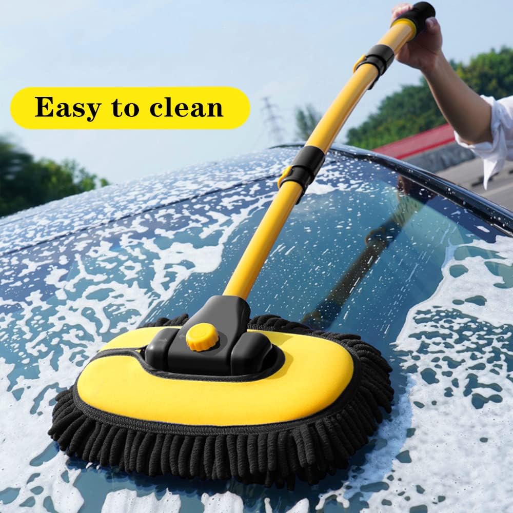 BMLEI Car Wash Brush with Long Handle, Microfiber Towels Car Wash Kit Cleaning Supplies, Car Wash Mop Mitt with 2 Replacement Head , Extension Pole Car Brush Cleaning Kit for Cars Trucks