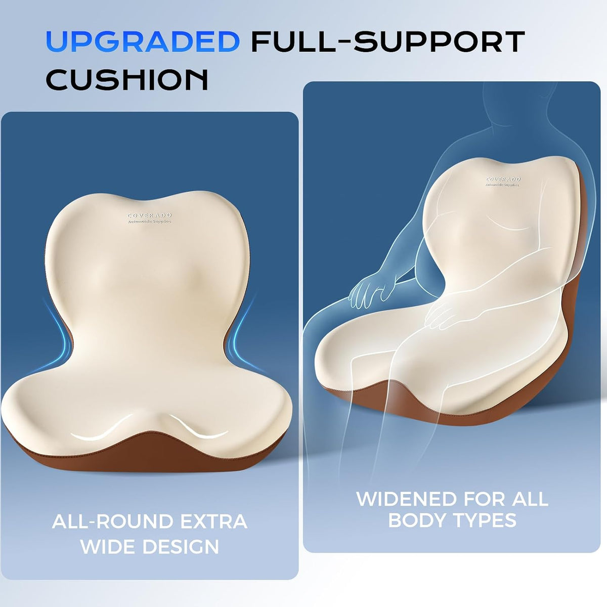 Coverado Car Seat Cushion and Lumbar Support Pillow One Piece, Memory Foam Ergonomic Back Support Driving Seat Cushion for Back Pain, Non-Slip Washable Cushion for Car, Driver, Office