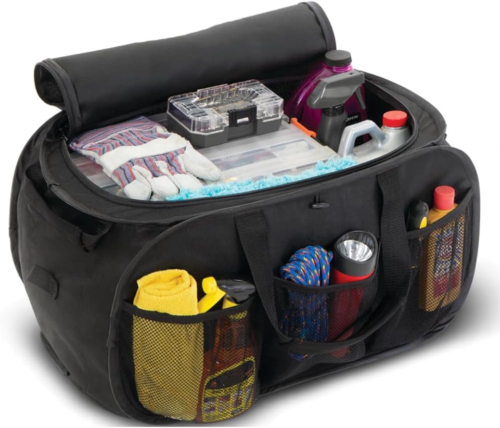SR1 Performance USA C7 Corvette Trunk Organizer – Expandable Pop Up Collapsible Cargo Storage Caddy for 2014-2019 Chevrolet Corvettes – Black with Crossed Flags Logo