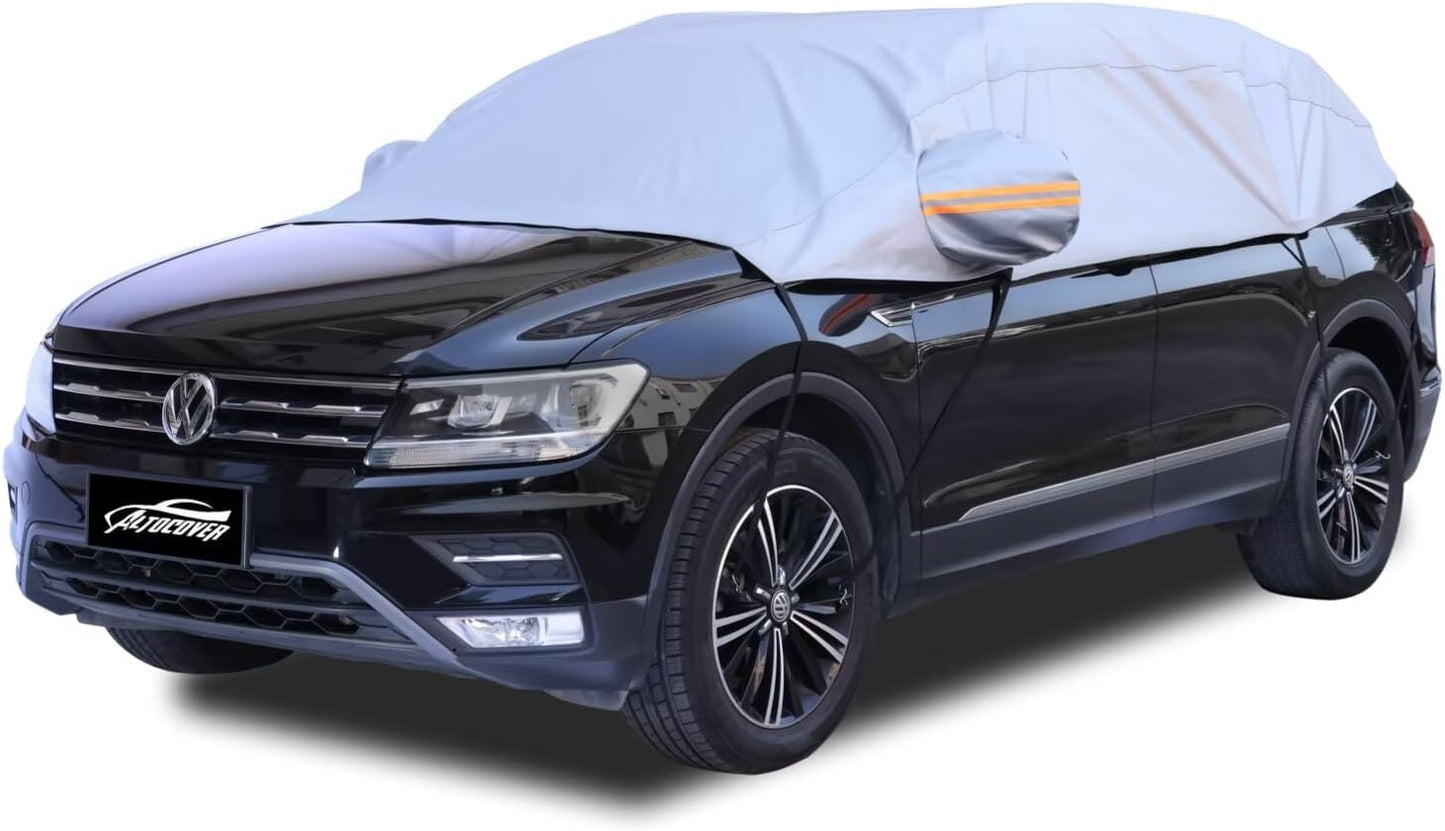Half Car Cover Top, Windshield & Sunroof Cover for Ice and Snow with Cotton Liner, Car Cover Waterproof All Weather for Snow, Sun, Rain, Dust, UV Protection Fit Sedan Universal