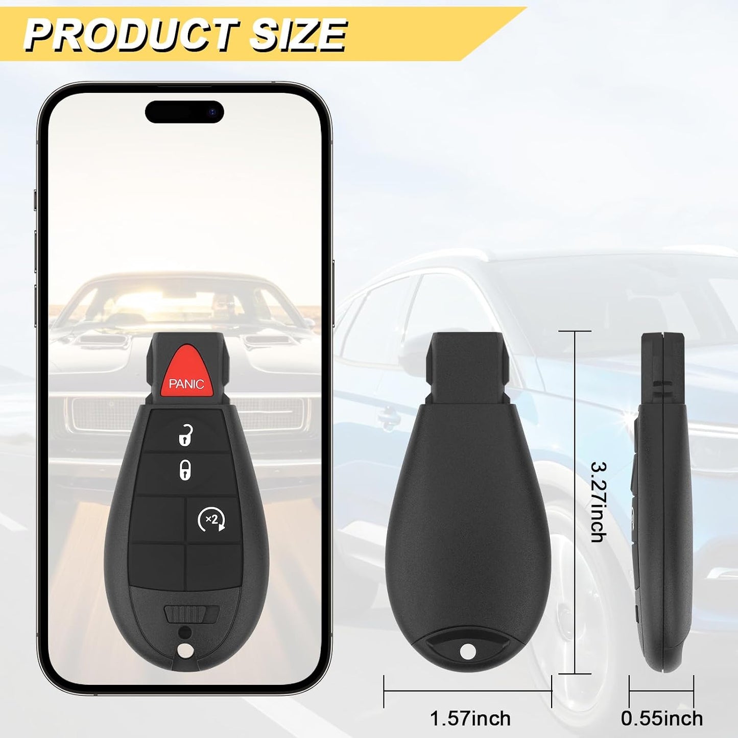 Vurkcy Key Fob Replacement for 2013-2021 Dodge Ram 1500/13-18 Ram 2500 3500 4500 5500 Car Keyless Entry Remote Control,GQ4-53T,4 Buttons,2Pcs