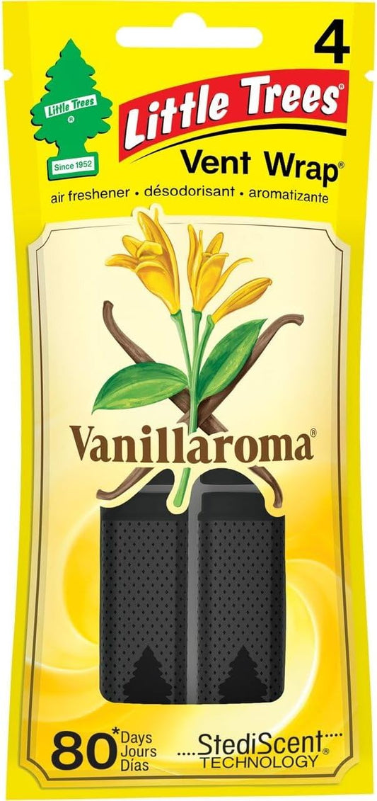 LITTLE TREES Car Air Freshener Vent Wrap Provides Long-Lasting Scent, Invisibly Fresh. Vanillaroma, 16 count, 4-Packs