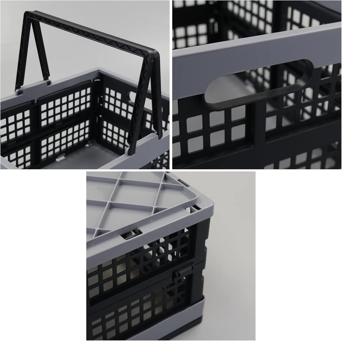 2-Pack 15 L Plastic Collapsible Shopping Basket with Handle | Folding Storage Crates, Collapsible Design, Portable Carry Handle, Stackable Structure, for Shopping, Pantry & Garage