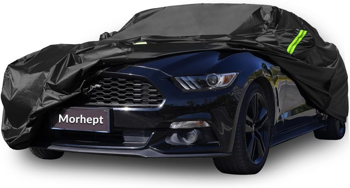Car Cover Custom Fit for Ford Mustang 2005-2026, Waterproof All Weather GT Cover Outdoor Dustproof Shelby Coupe Cover with Door Zipper Black