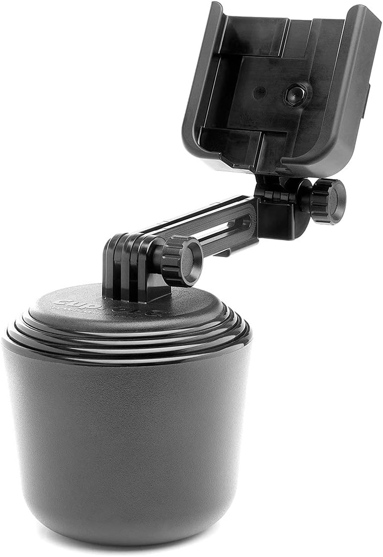 WeatherTech CupFone Two View with Extension – Adjustable, Universal Cup Holder Cell Phone Mount Car & Truck Accessory – Best Design for iPhone & Smartphone Charging – Black Plastic Knobs