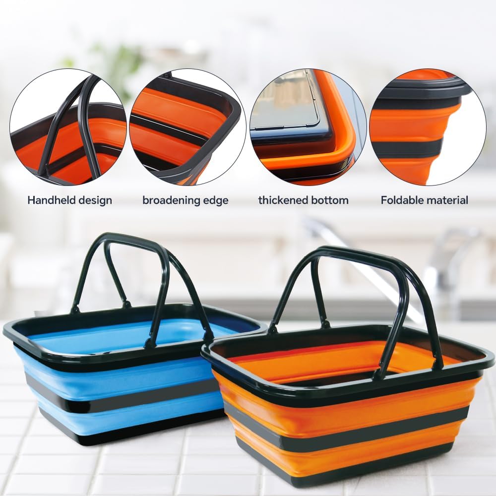 Monozuki Collapsible Sink 4.8Gal/18.1L, Heavy Duty Foldable Basin with Handles for Camping, Car Wash, Kitchen – Also Use as Storage Basket for Home, Garage, RV(Grey)