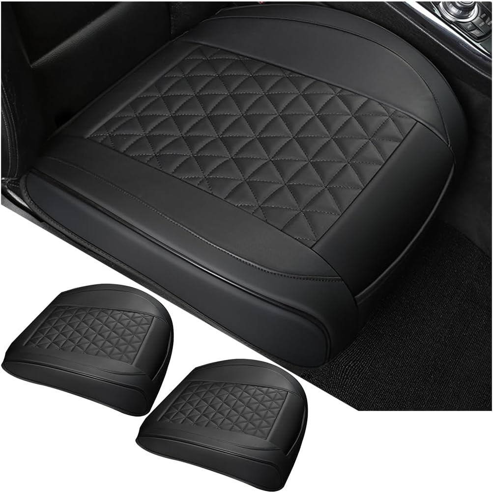 2PCS Leather Car Seat Cover, Front Bottom Seat Protector Pad, Black