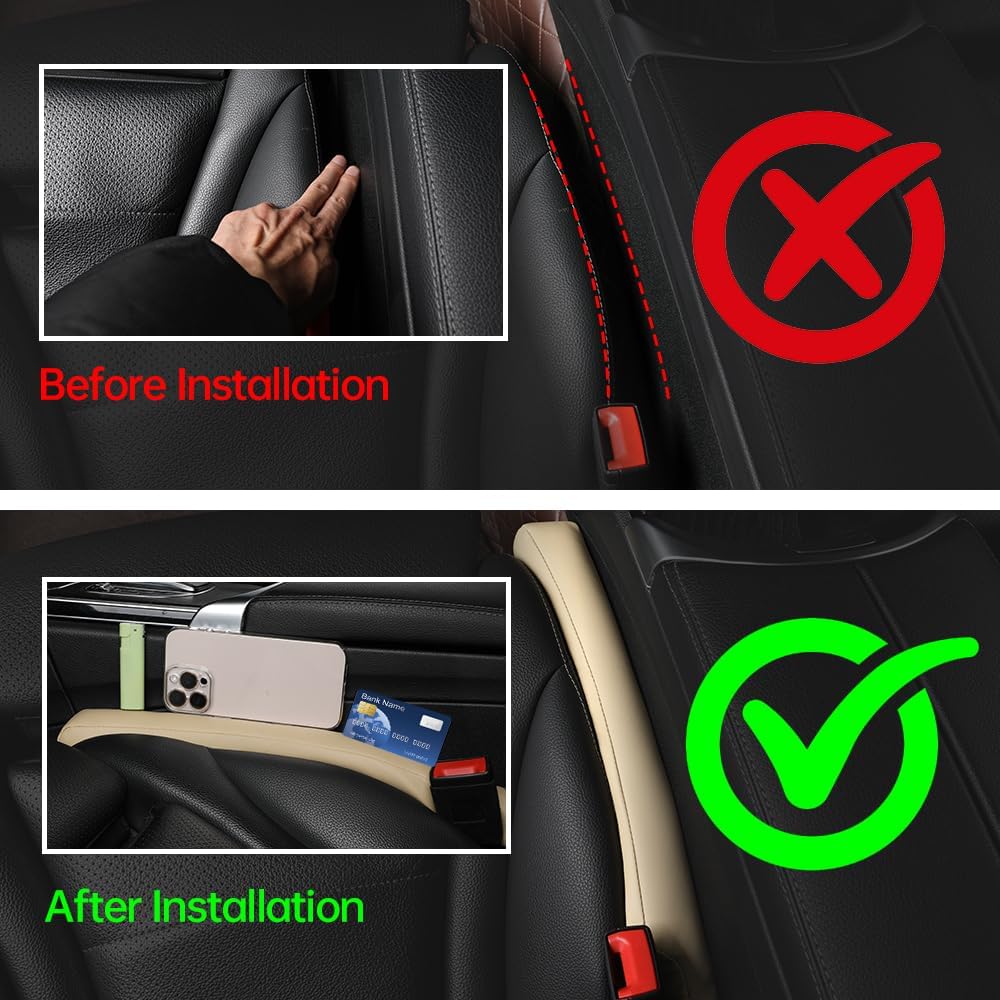 2Pack Leather Car Seat Gap Filler – Anti-Drop Console Organizer, Scratch-Resistant Waterproof Easy to Clean, Fits 90% Vehicles Without Blocking Seat Movement