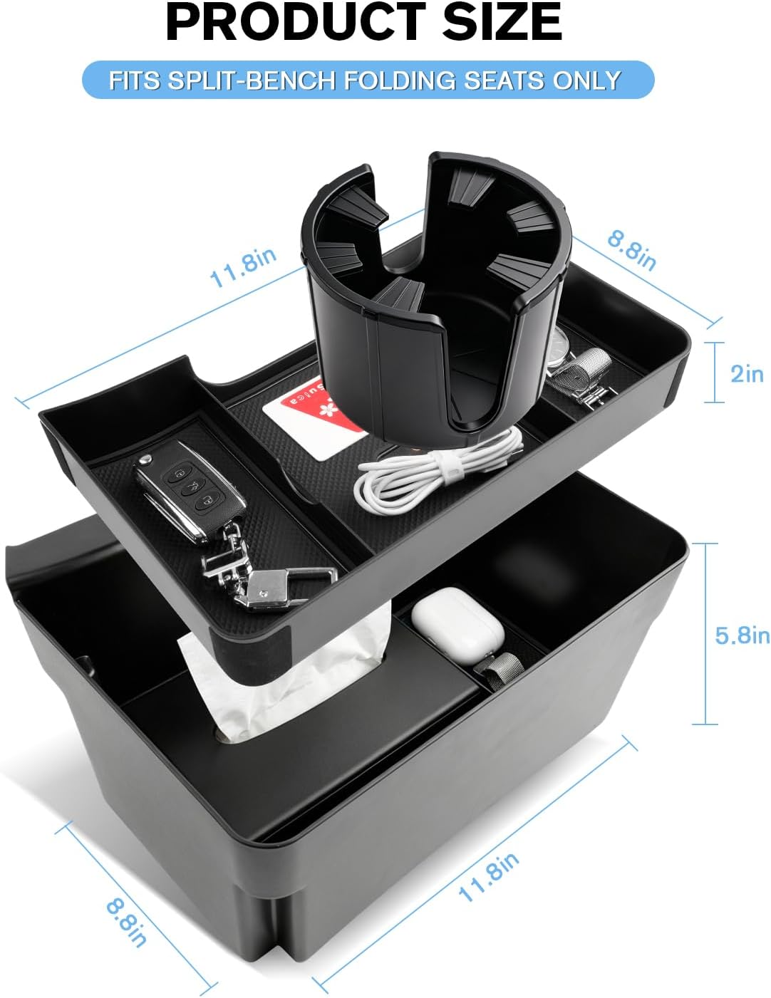 For Double Layer Center Console Hanging Organizer Box&Large Cup Holder Compatible with 2019-2026 Silverado/Sierra 1500& 2020-2026 Silverado/Sierra 2500/3500 Accessories(Split-Bench Folding Seat Only)
