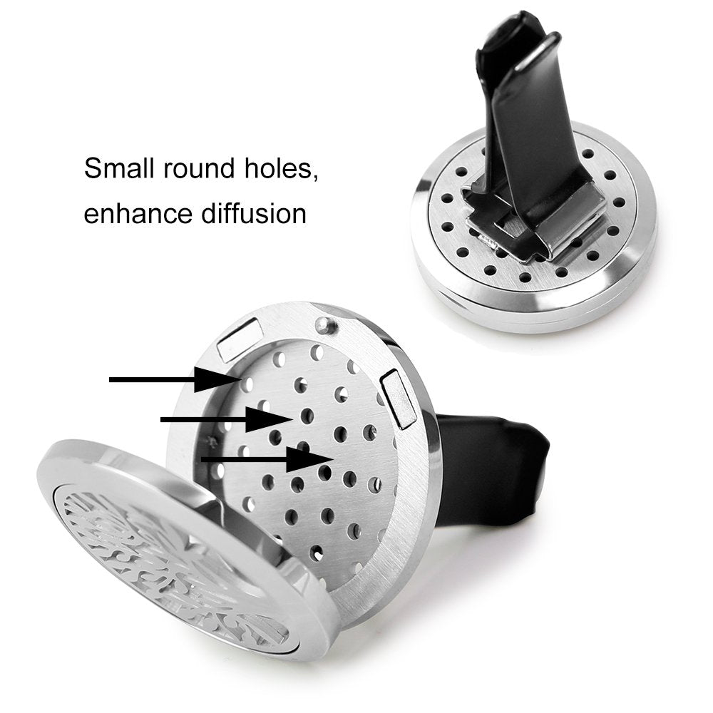 RoyAroma Car Air Freshener, 2PCS 30mm Car Aromatherapy Essential Oil Diffuser Stainless Steel Cars Diffuser with Vent Clip 12 Felt Pads