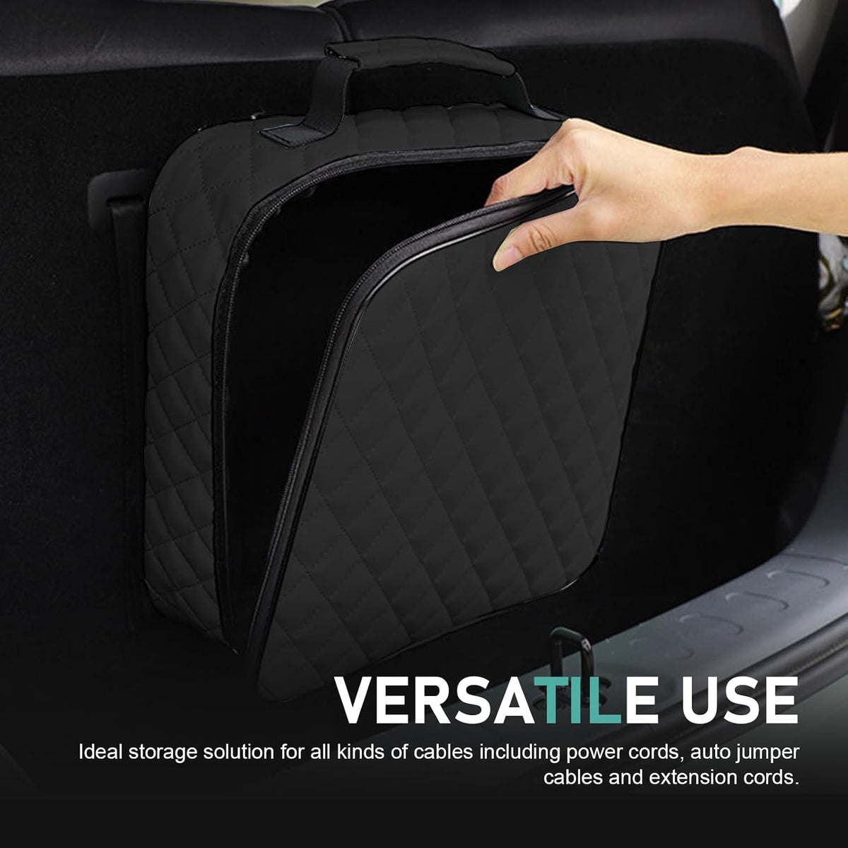 Jumper Cable Bag, Tools Cable Bag, Car Storage Box, 12.6x3.54x12.6In Organize for EV Charging Cord, Hoses (Black)