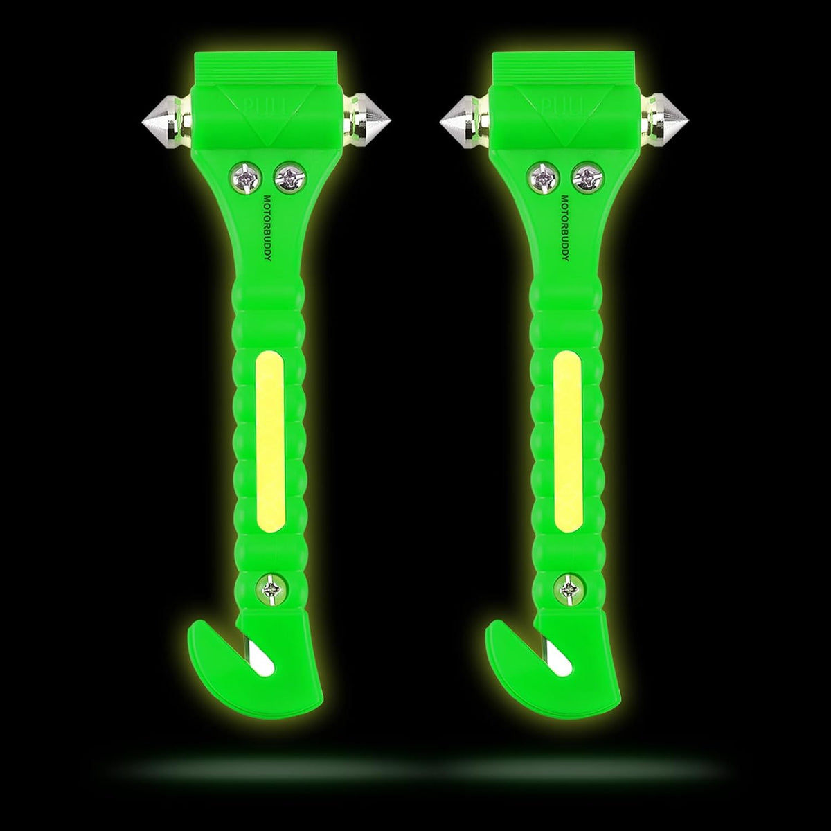 MOTORBUDDY 2-Pack Car Safety Hammer Seatbelt Cutter,Auto Emengency Escape Tool with Windows Glass Breaker, Escape Tool for Car Accidents,Grow in The Dark