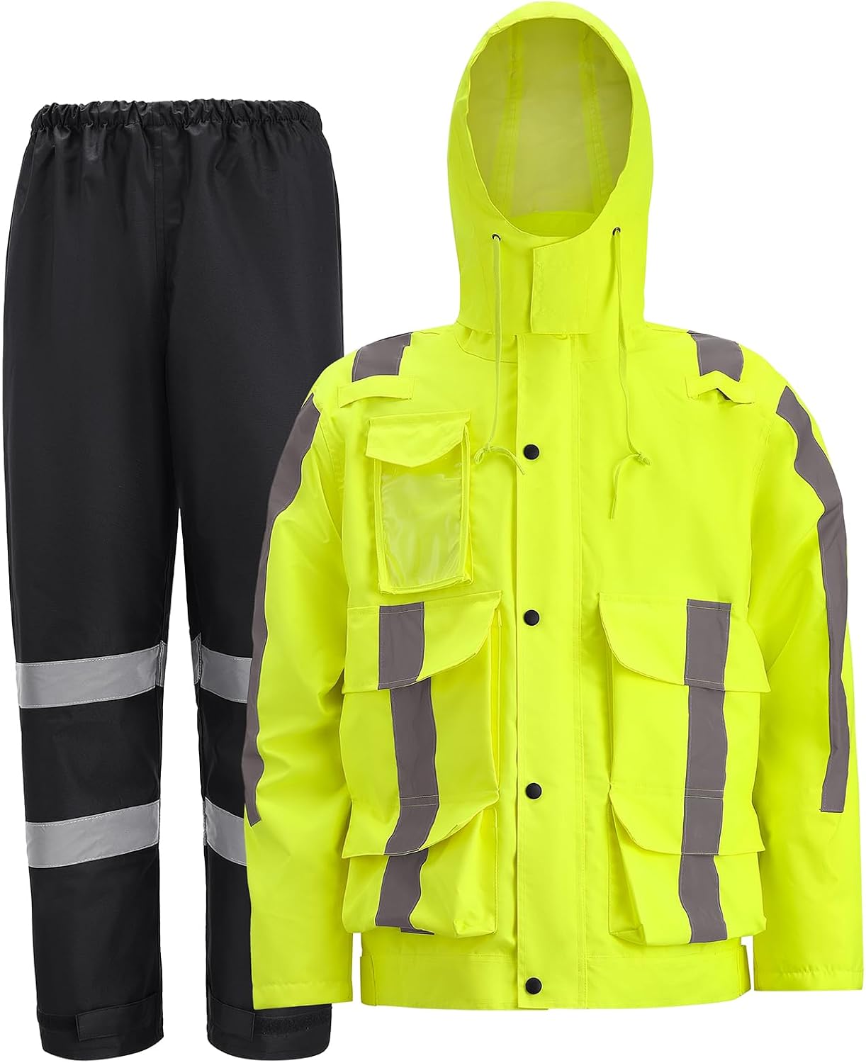 Oumurs Men's Motorcycle Rain Suit Waterproof Jacket & Pants with Reflective Strips, Breathable Mesh Lining Riding Raincoat
