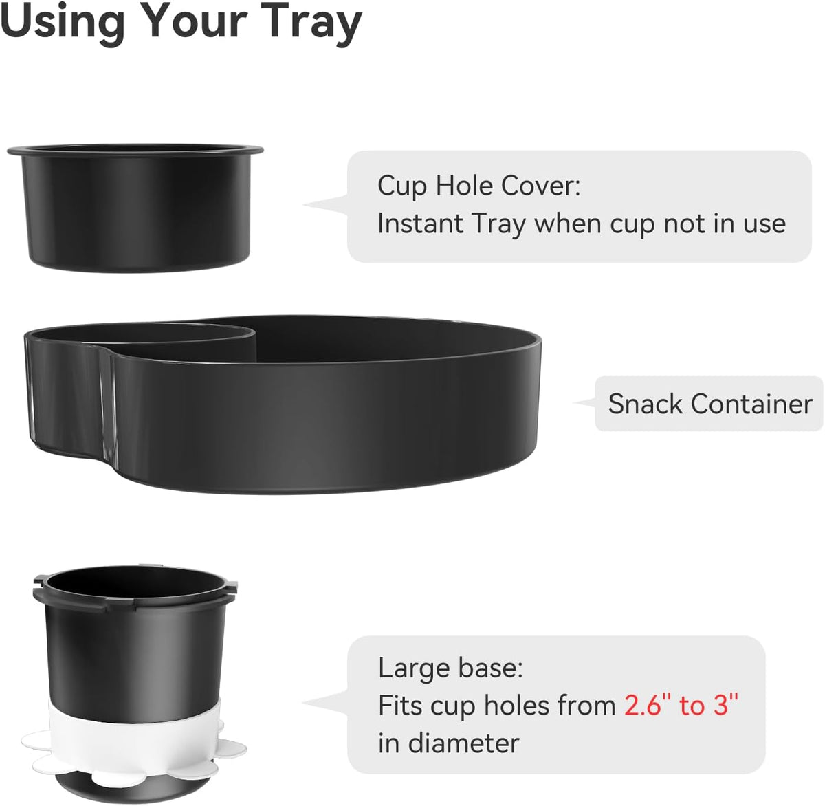 Car Seat Cup Holder Snack Tray Black, Toddler Travel & Road Trip Essentials Accessory for Mess-Free Snacking in the Car,Travel Tray for Kids Car Seat