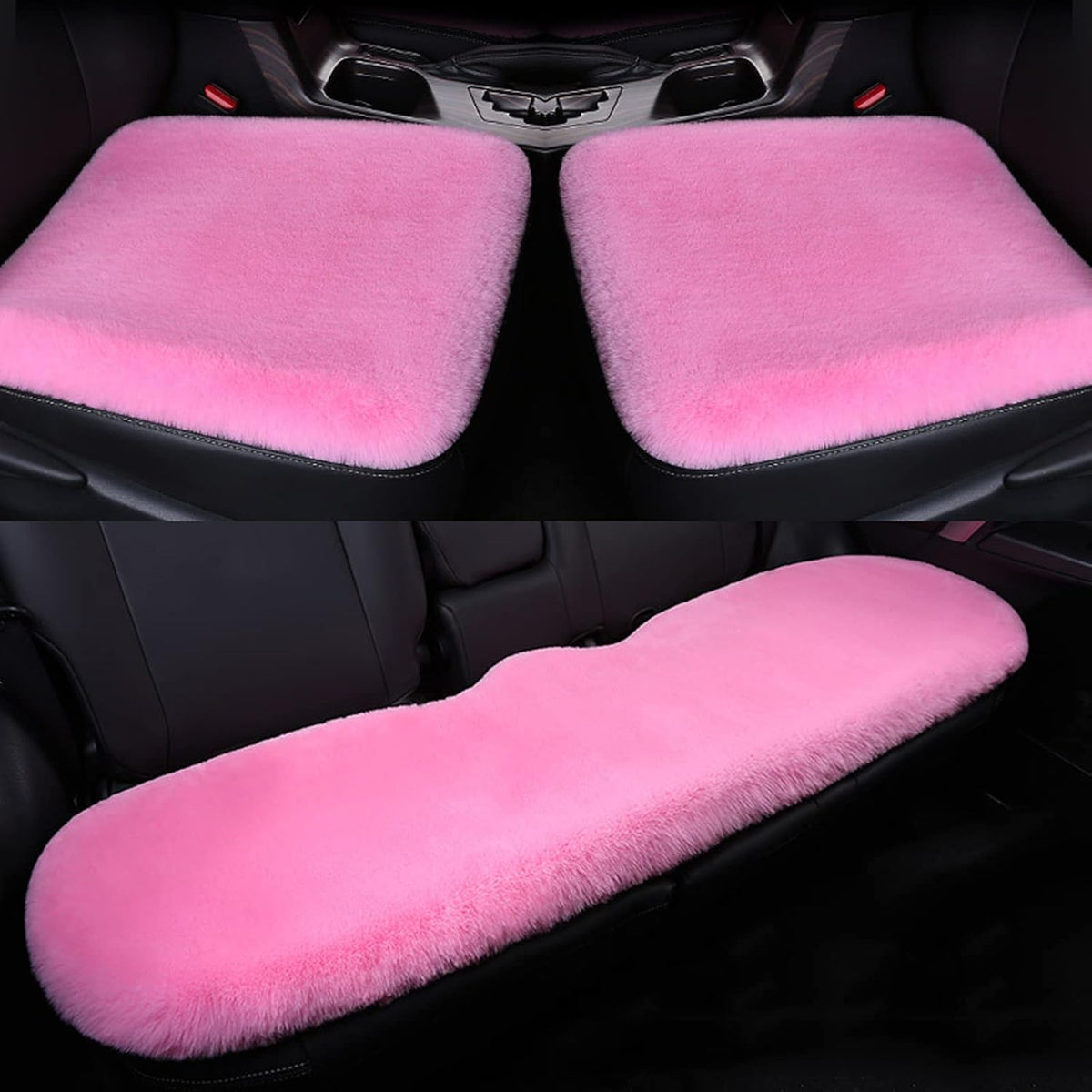 1 Set 3 pcs Soft Fluffy Auto Seat Cover Faux Wool Auto Front & Back Seat Pad Car Seat Cover Protector Cushion Soft Warm for Winter Mat Universal Fit (Wine red)
