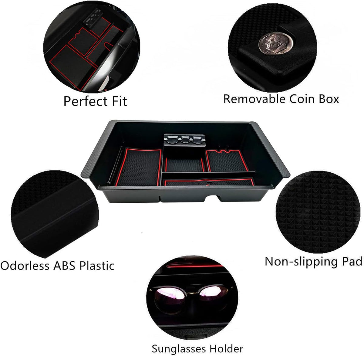Center Console Tray Organizer Compatible with 2014-2018 GMC Sierra Accessories, (2015-2020) Yukon/Chevy Tahoe Silverado Suburban, Armrest Storage Box Replaces 22817343 (Red)