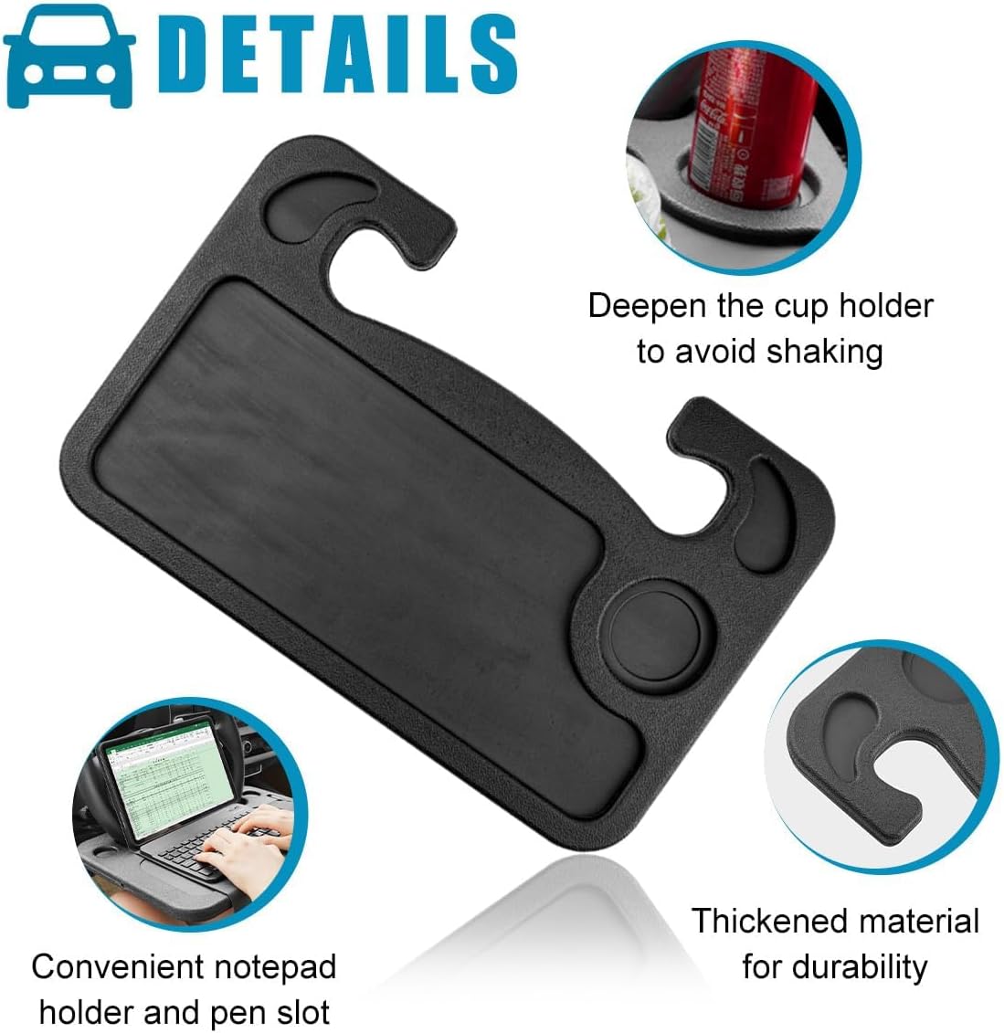 1 Pack Steering Wheel Tray for 2015-2025 Ford F150, Portable Car Desk for Laptop Eating Auto Table Food Holder Black