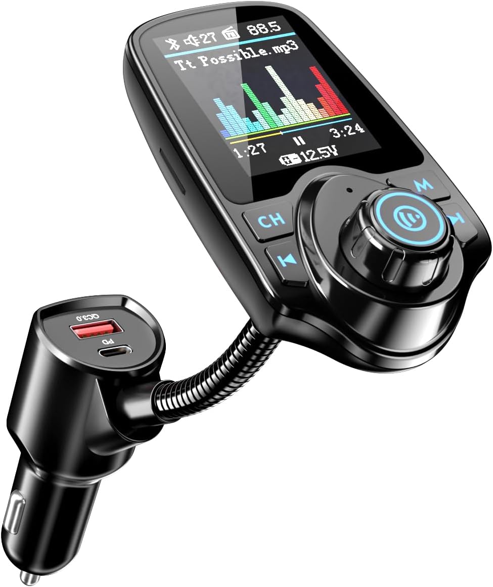 Nulaxy 1.8" Color Screen 48W Bluetooth 5.4 Car Adapter FM Transmitter