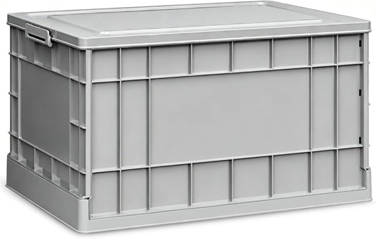 Stackable Storage Bins with Lids, 58L Collapsible Storage Bins with Wheels, Heavy Duty Folding Containers,Totes for Organizing Tools, Snacks, Books, Drinks, Camping & Transport (1 Pack)