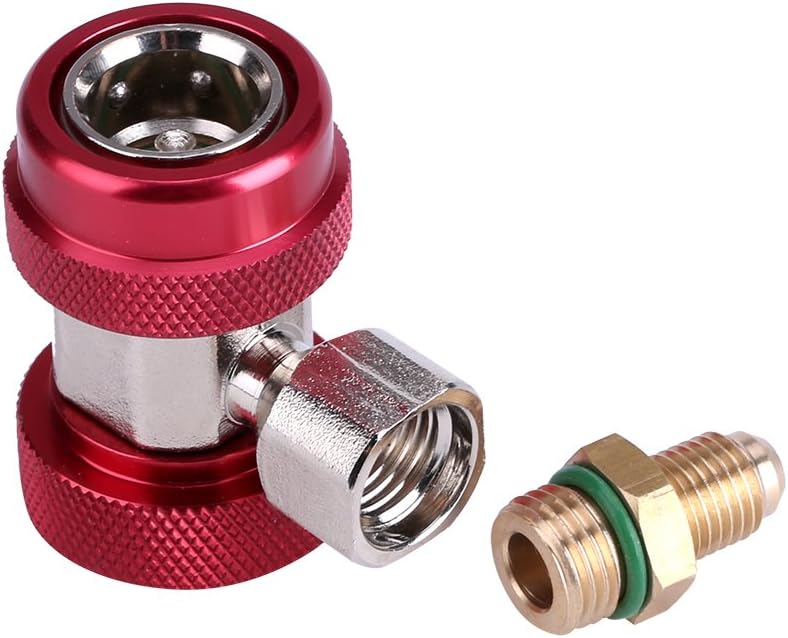 Quick Coupler,R134 A/C Low/High Quick Connector 1/4" Air Conditioning Coupler Adapter + Extractor Valve Core for Car Add Fluorine(High Pressure)