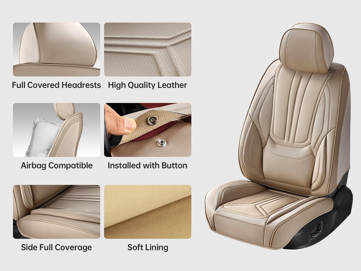 Car Seat Covers Front Seat Beige, Leather seat covers, Universal Fit, 2Pcs