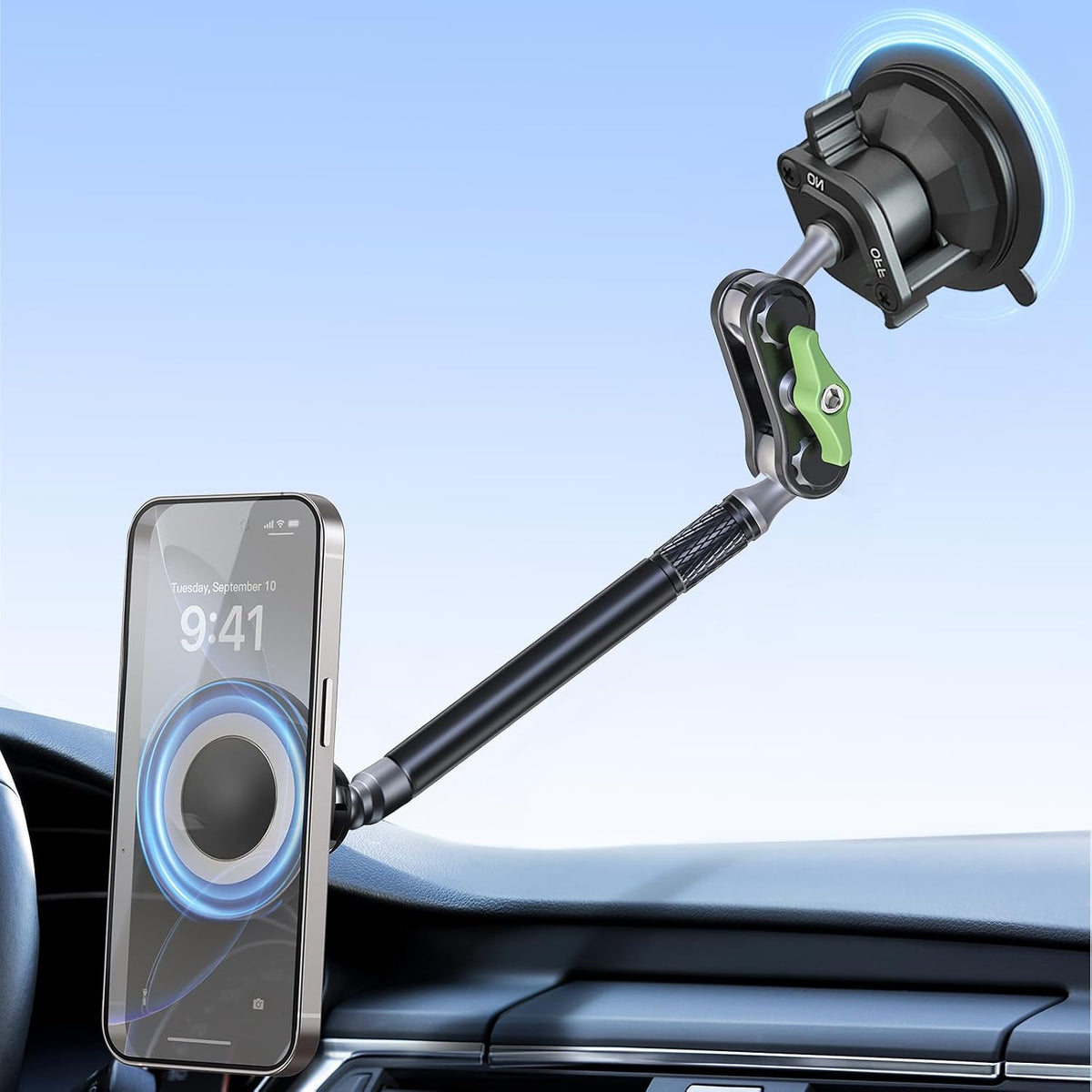 Magnetic Car Phone Holder, Ultra Stable Windshield Phone Mount, Strong Suction Cup & Powerful Magnetic, 360° Rotatable, Durable Premium Aluminum Alloy, for All Vehicles & All Smartphones