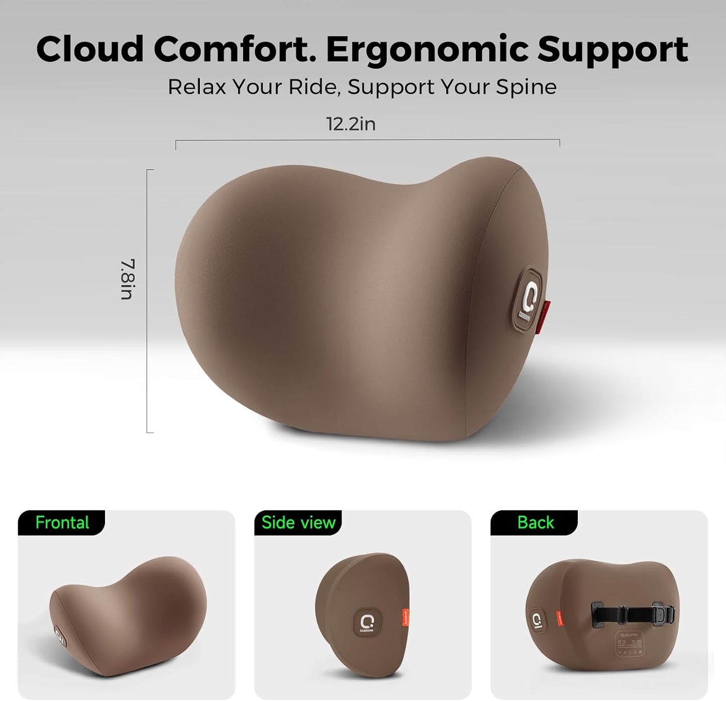 BEBAS Memory Foam Car Headrest Pillow - Breathable Neck Support Pillow for Driving, Universal Fit Cars/SUVs/Tesla/Toyota & Office Chair, Removable Cover (Brown, 4-Season)