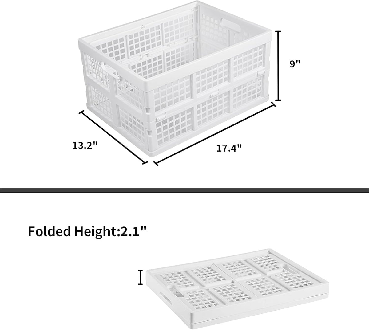 Aebeky 3-Pack Plastic Collapsible Storage Crates-30L,Foldable Plastic Crates for Storage (White)