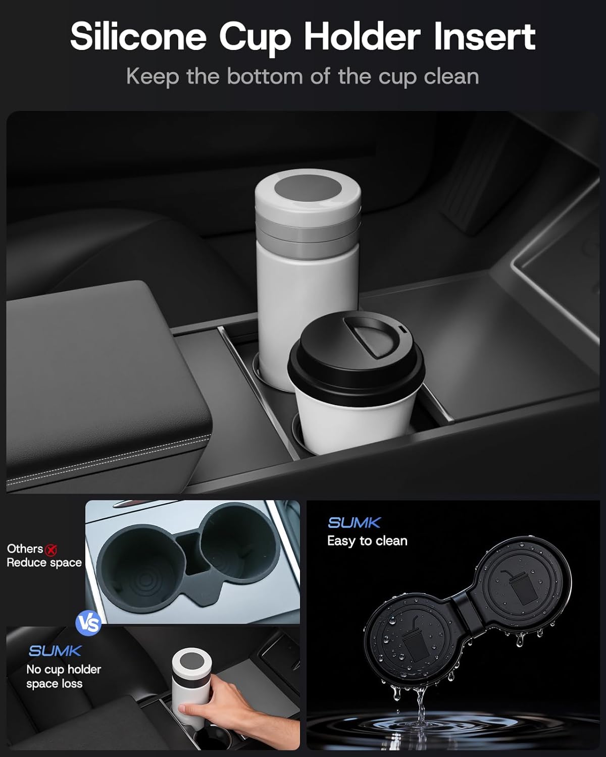 Center Console Organizer Tray for Tesla Model Y Juniper 2026 2025 (Premium &amp; Performance), 8PCS - PC Material &amp; Silent Silicone Armrest Storage Box Bottom Liners Wireless Charging Pad Cup Holder