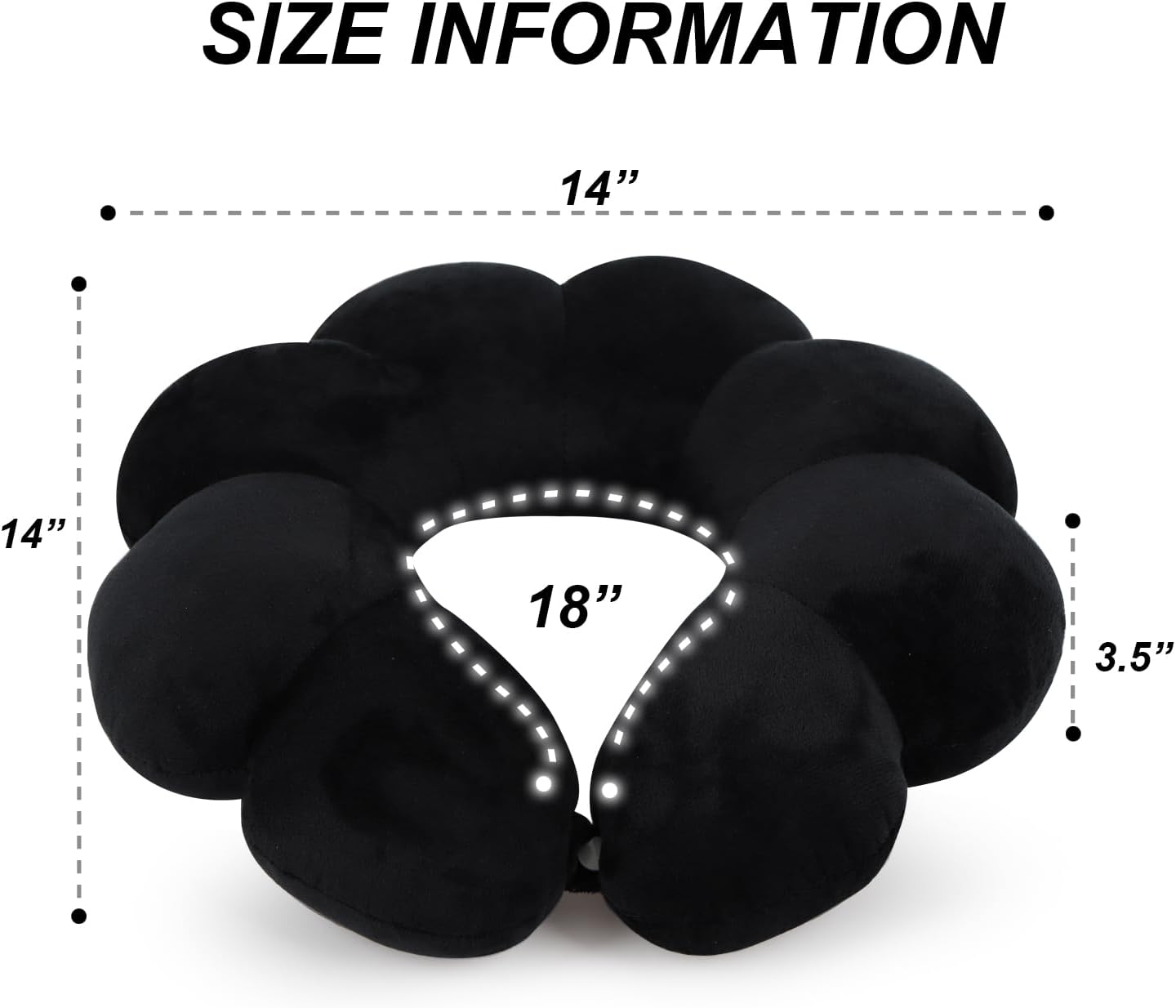 Sexysamba Flower Travel Neck Pillows for Airplanes Breathable Cotton U-Shaped Neck Pillow for Kids & Adults Head Neck Chin Support Rest Pillow for Traveling,Car,Train,Bus,Recline,Home,Office,Black