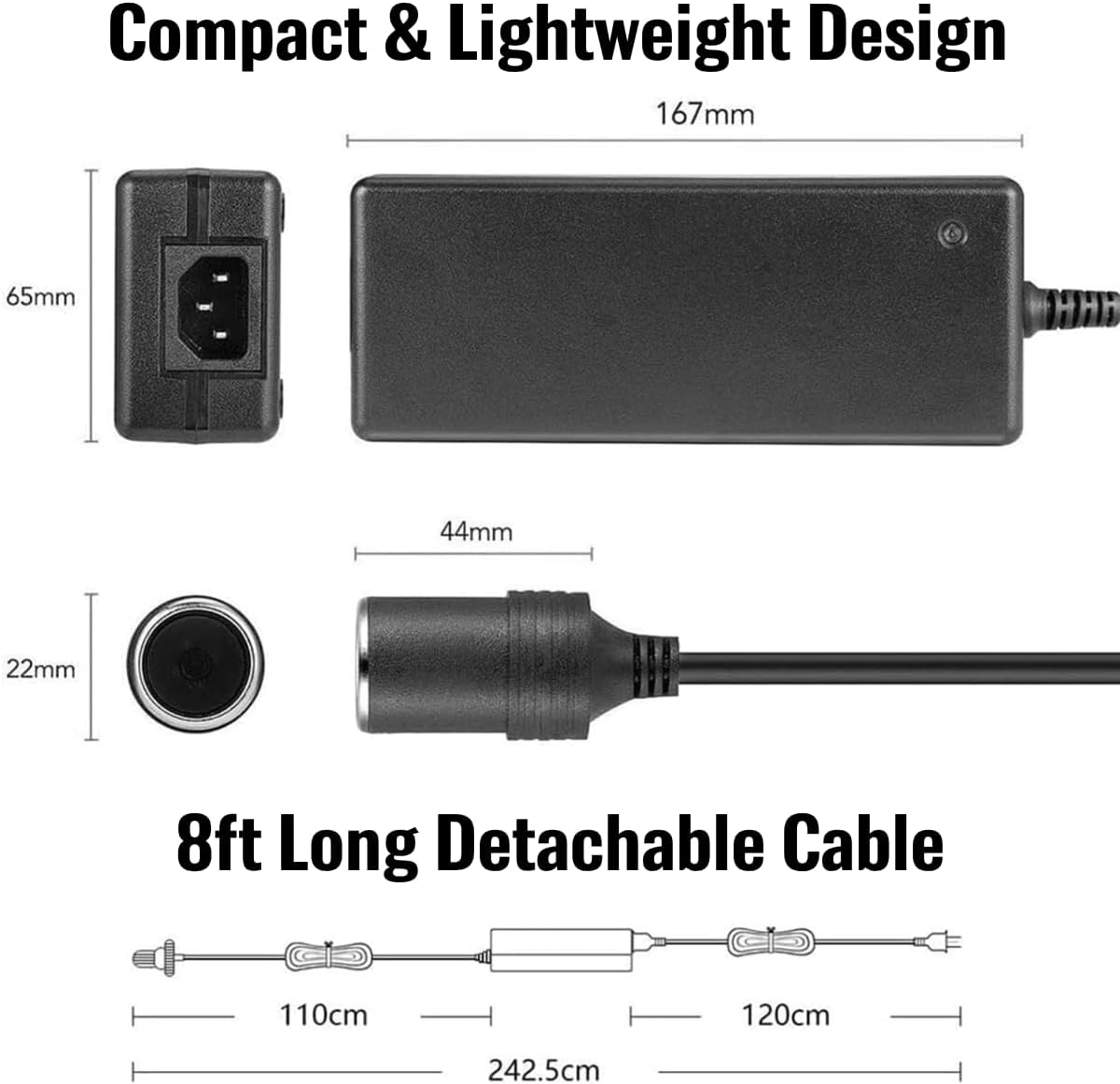 110V AC to DC 12V Converter, 10A/120W Power Adapter with Car Cigarette Lighter Plug for 12V Electric Cooler, Car Fridge, Wheel & Tire Air Compressors & Inflators, Car Vacuum Cleaners