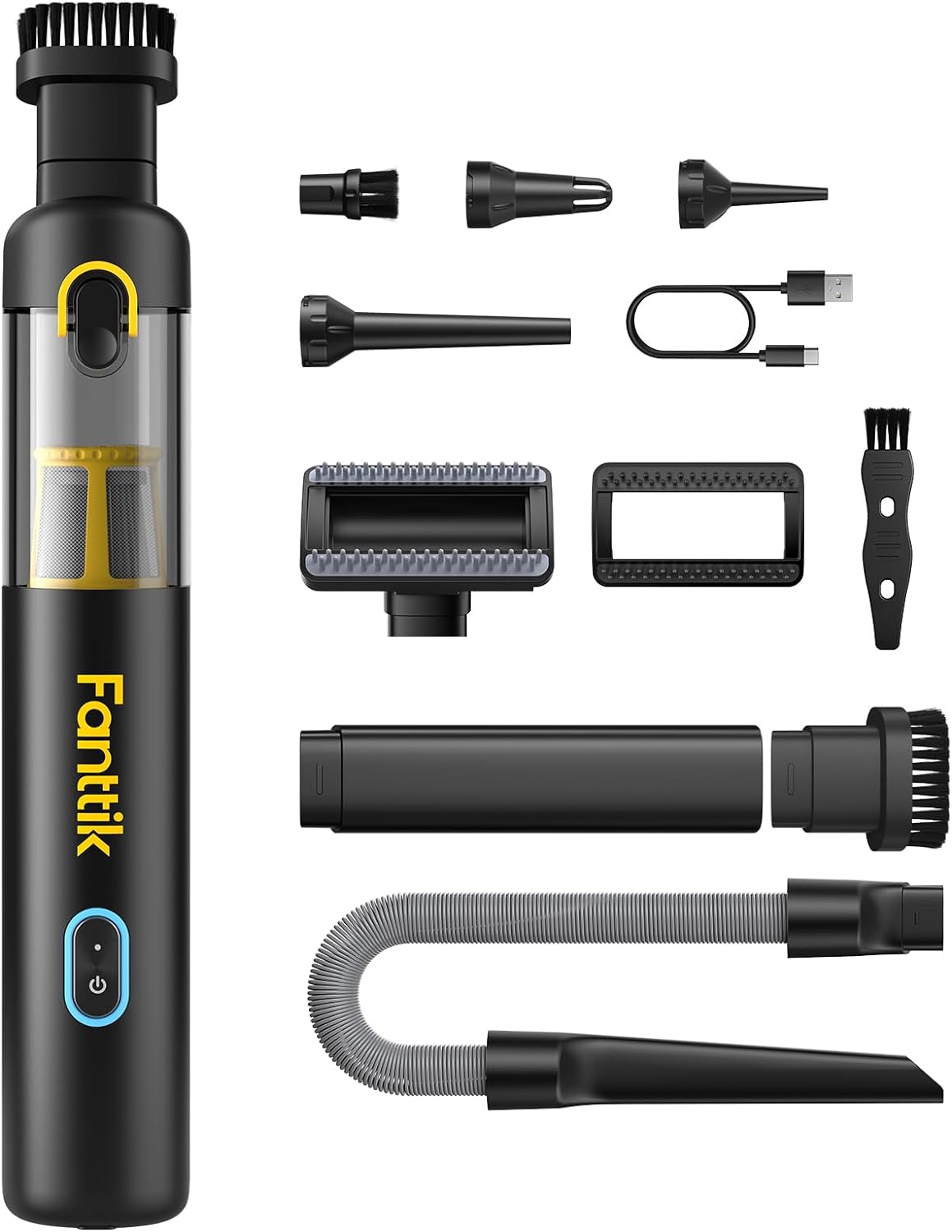 Fanttik Slim V8 APEX Car Vacuum, 4-in-1 Portable Mini Cordless Vacuum with 19000pa Suction Power for Pet Hair, Type-C Charge, One-Touch Empty for Car, Office Desk, Keyboards (Black)