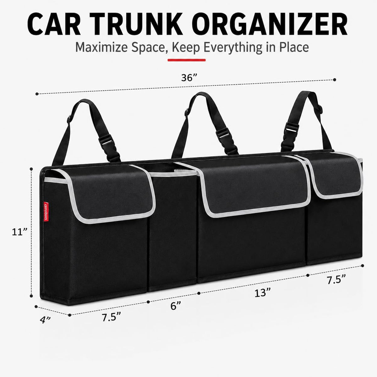 Car Trunk Organizer, Hanging Seat Back Storage Organizer with Large Pockets, Space-saving Backseat Car Organizer