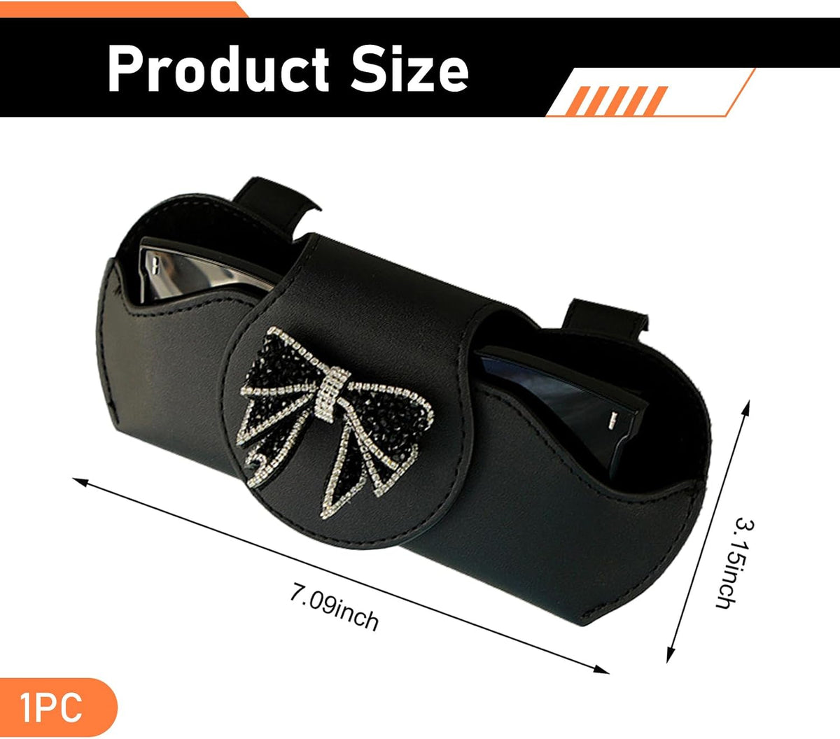 Car Sunglass Holder, Bow Sparkling Rhinestone Visor Sunglasses Holder Clip, Scratch-resistant Car Glasses Case, Universal Vehicle Interior Accessories (Black)