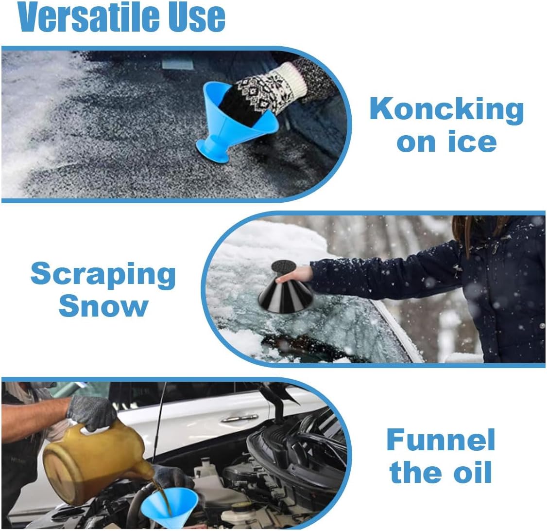GLSOWEE 4PCS Magical Ice Scrapers for Car Windshield, Cone-Shaped Car Snow Remover with Funnel, Round Snow Scraper Car Snow Removal Shovel Tool, Frost Wipe Scraper Car Window Cleaner for Ice & Snow