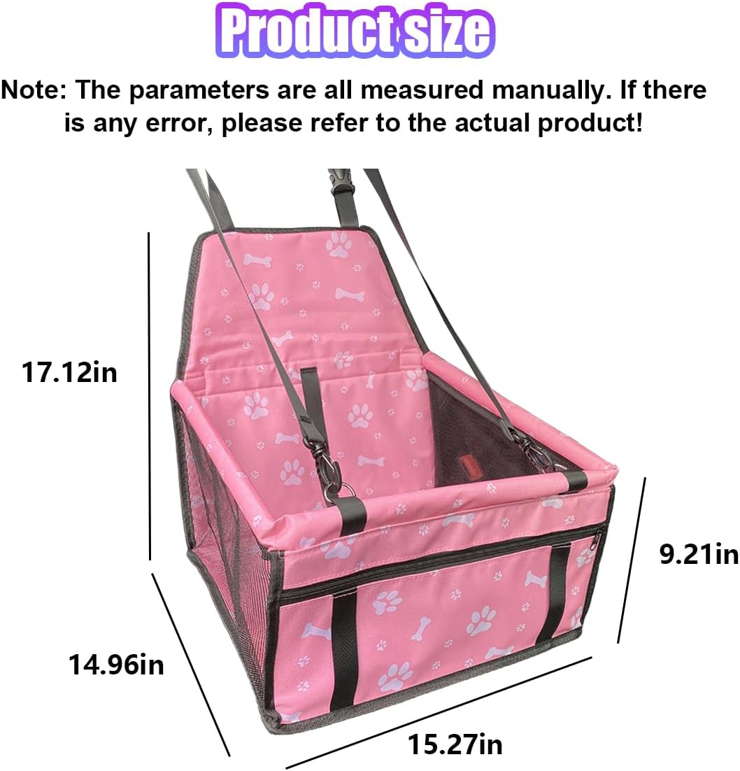 Pet Car Seat, Breathable & Waterproof Oxford Dog Car Booster Seats with Seat Belt and Mesh Window, Portable Foldable Travel Look Out Bag for Small Medium Dogs & Cats (Pink, 1PC)