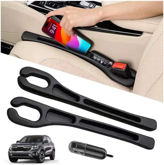 Car Seat Gap Filler Organizer 2Pcs,Car Accessories with Safety Hammer,2 in 1 No Drop Seat Guard with Storage Slot for Phone,Keys,Universal Interior Gap Filler for Cars SUV Truck,Black