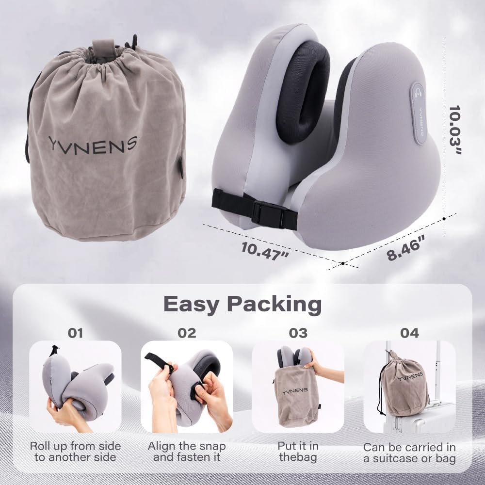Neck Travel Pillows for Airplanes with Bluetooth, Premium Memory Foam Neck Pillow, Noise Reducing Travel Pillow for Long Flight, Office, Cars, Home, Sleeping and Rest, Gray