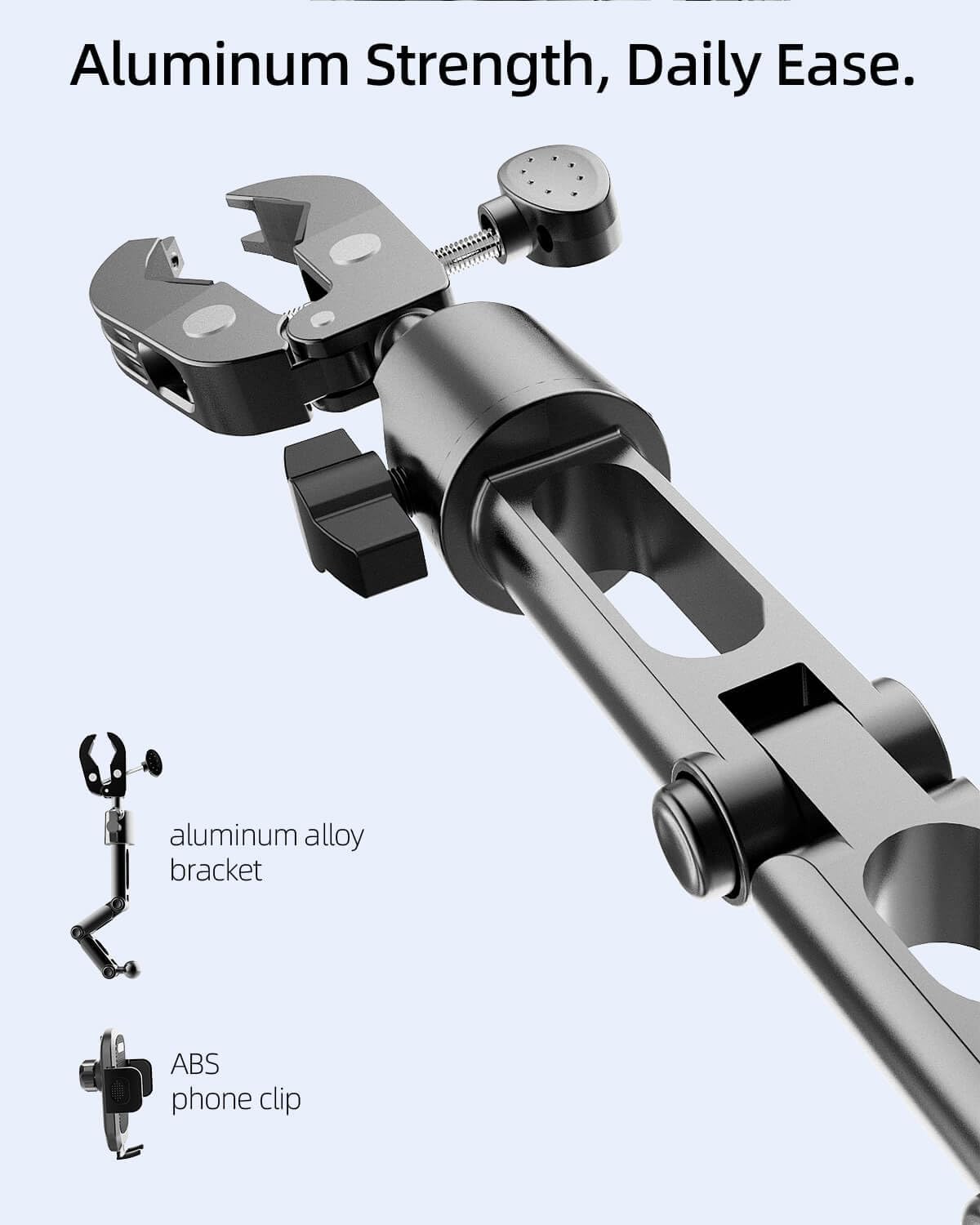 Quyee Phone Holder Car, Rear View Mirror Phone Holder - Aluminum Alloy Mount Multi-Angle Adjustment Rotatable and Retractable Compatible with All 4-7 Inch iPhone and Android Cell Phones