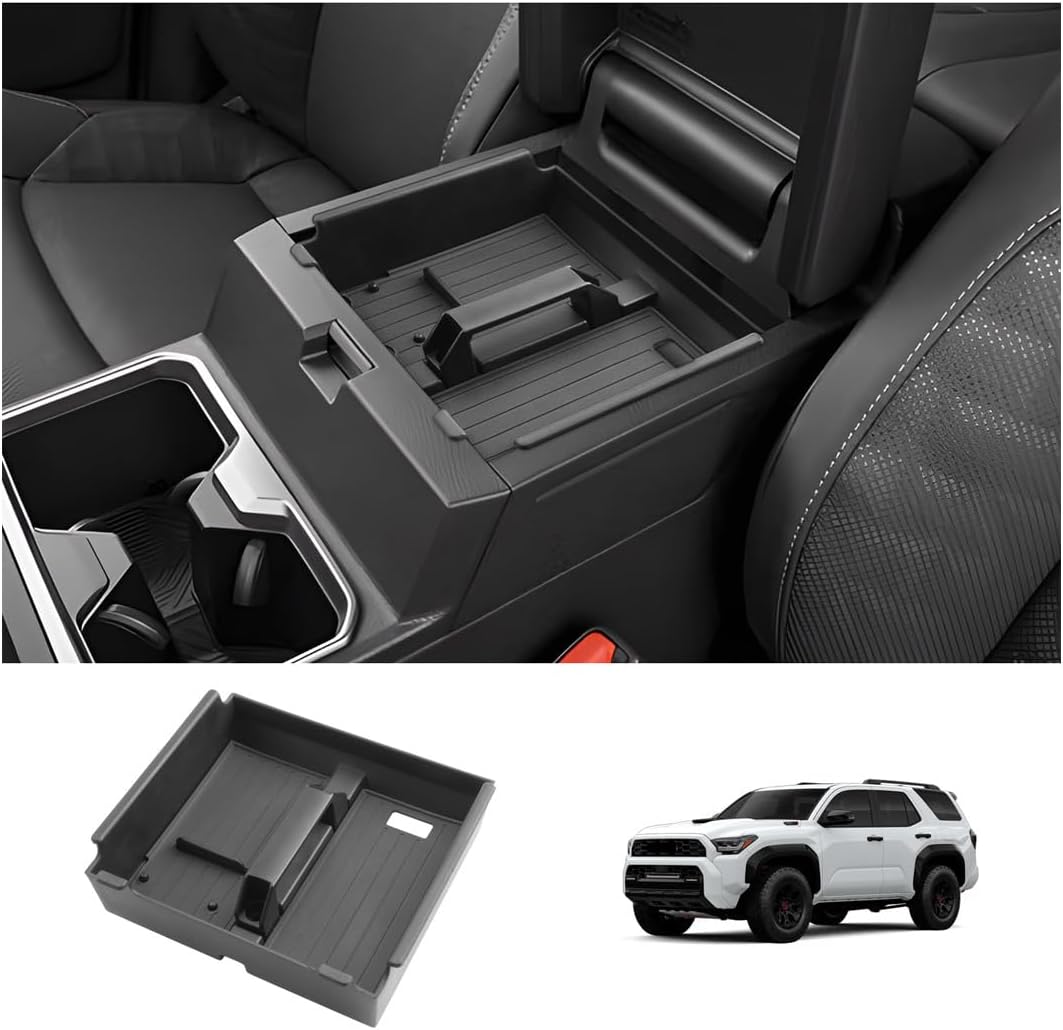 LUWU Center Console Organizer for 2025 2026 Toyota 4Runner (6th Gen) Interior Accessories Armrest Storage Box Glove Organizer Tray Insert ABS Material 2025 2026 4Runner Accessories with Handle